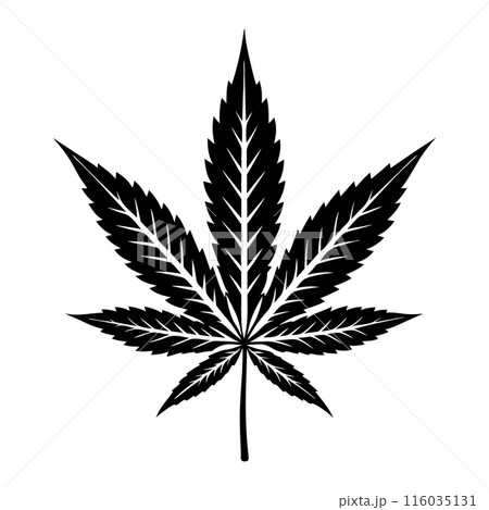 A black and white drawing of a marijuana leaf 116035131