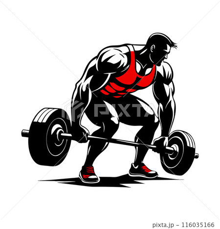 A man is lifting a heavy weight barbell A man is lifting a heavy weight barbell 116035166