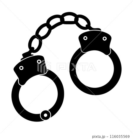 A pair of handcuffs are chained together 116035569