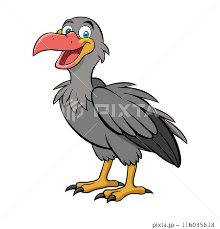 A cartoon bird with a red beak and yellow feet is smiling A cartoon bird with a red beak and yellow feet is smiling 116035618