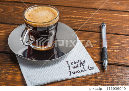 Hand written note on a coffee stained napkin with an empowe Hand written note on a coffee stained napkin with an empowe 116036040