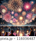 花火大会を見つめる人々 116036487