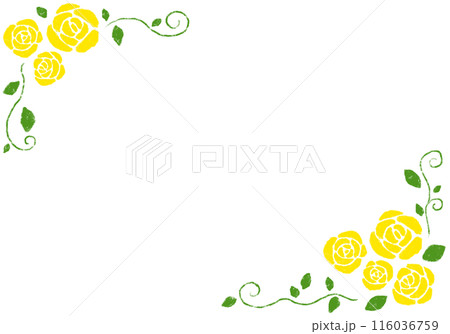 バラとつるのフレーム　クレヨンタッチ　黄色 116036759