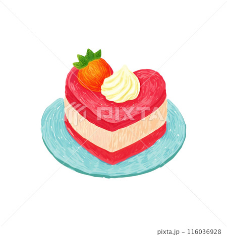 ハート型の苺ケーキの水彩イラスト　白背景の切り抜き 116036928