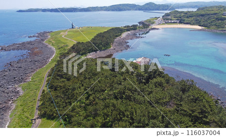 晴れの日の波戸岬のドローン空撮 116037004