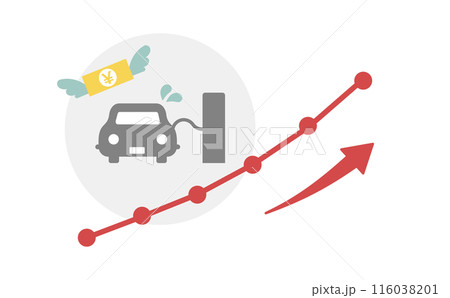 ガソリン代の高騰を表す上昇グラフ 116038201