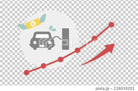 ガソリン代の高騰を表す上昇グラフ 116038201