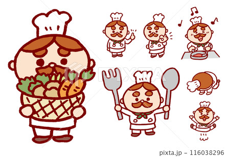 丸いフォルムがかわいいイタリアンコックのキャラ素材 116038296