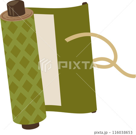 紐をほどいて開きかけた古い巻き物 116038653