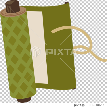 紐をほどいて開きかけた古い巻き物 116038653