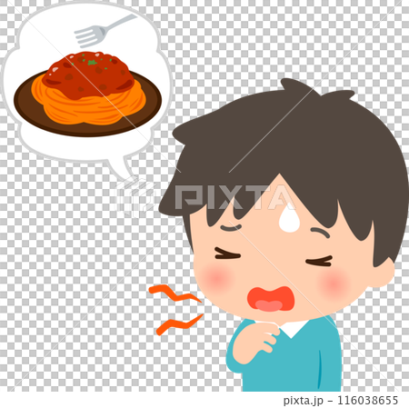 味が濃い食事の後で喉が渇いている男性 味が濃い食事の後で喉が渇いている男性 116038655