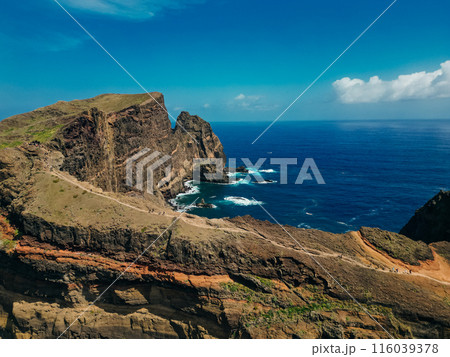 aerial shot of the Eastern tip of Madiera, an island in Atlantic, Portugal 116039378