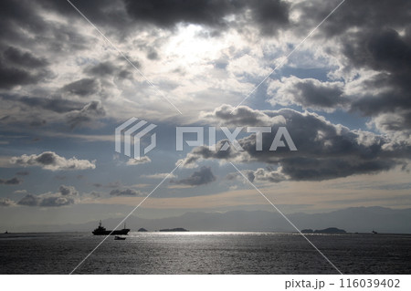 来島海峡馬島の南の砂浜から望む燧灘 116039402