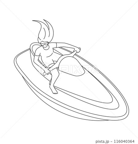 水上バイクに乗っている若い女性の線画イラスト 116040364