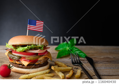 肉厚でジューシーなハンバーガー 116040430