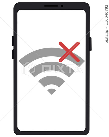 スマホ（黒）の中に表示されたWi-Fi（圏外2）（画面透過） 116040792
