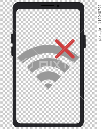 Wi-Fi (out of range 2) displayed on a smartphone (black) (transparent screen) Wi-Fi (out of range 2) displayed on a smartphone (black) (transparent screen) 116040792