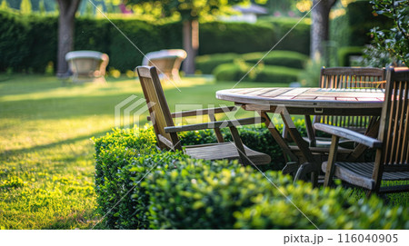Wooden Table in Backyard Wooden Table in Backyard 116040905
