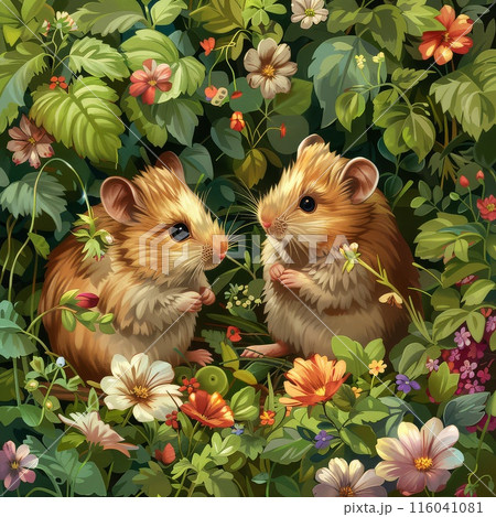 Hamster Senses Joy Amidst Blooming Paradise Found 116041081