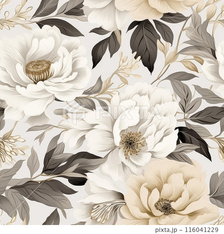 Florally Detailed Wallpaper Featuring White Flowers and Green Leaves 116041229