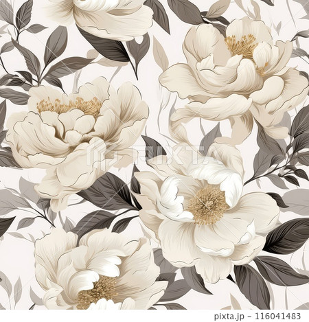 Vibrant White Blooms with Yellow Centers Pop Against Neutral Background 116041483