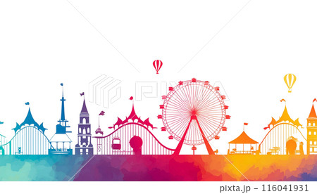 カラフルな遊園地のシルエットイラスト 白背景の切り抜きのイラスト