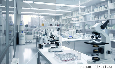 A cutting-edge lab with advanced microscopes, organized instruments, and state-of-the-art scanning devices. 116041988