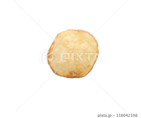 Organic potato chip from above isolated on white Organic potato chip from above isolated on white 116042108
