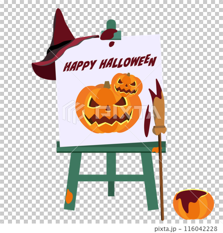 ハロウィンのカボチャを描いたキャンバスとイーゼルのイラスト ハロウィンのカボチャを描いたキャンバスとイーゼルのイラスト 116042228