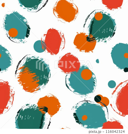 Whimsical design featuring swirling patterns of teal, orange, and red 116042324