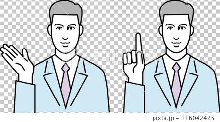 Illustration of a male office worker who guides customers Illustration of a male office worker who guides customers 116042425