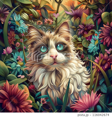 Energetic Ragdoll Companion Explores Garden Paradise 116042674