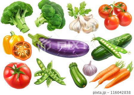 白い背景に置かれた様々な野菜 116042838