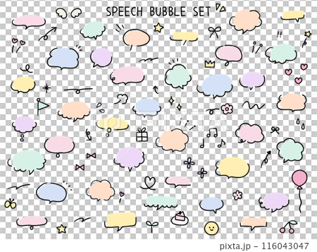 Vector illustration set of hand-drawn speech bubbles and decorations Speech bubbles Handwritten Decoration Simple 116043047