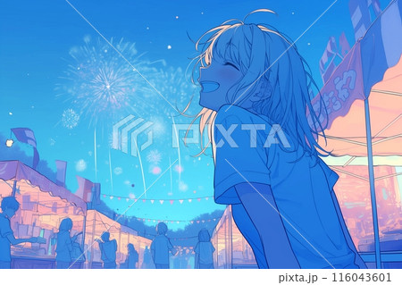 花火・風物詩・女の子イラスト「AI生成画像」 116043601