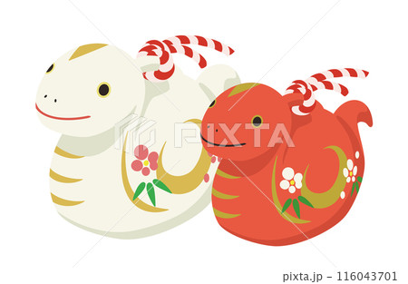 かわいいヘビの土鈴のイラスト(紅白セット) かわいいヘビの土鈴のイラスト(紅白セット) 116043701