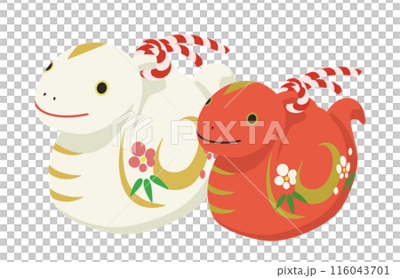 Cute snake clay bell illustration (red and white set) 116043701