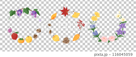 Autumn fruits, autumn leaves, autumn flowers decorative frame, hand drawn 116045059