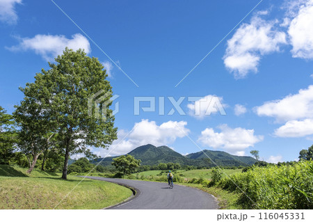 新緑・初夏のサイクリングイメージ (蒜山高原) 新緑・初夏のサイクリングイメージ (蒜山高原) 116045331