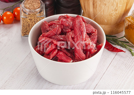 Raw beef meat - sliced strips 116045577