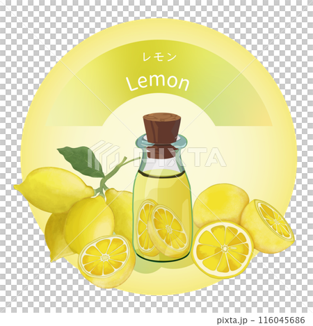 檸檬和檸檬精油瓶,芳香植物,香氣,精油 檸檬和檸檬精油瓶,芳香植物,香氣,精油 116045686