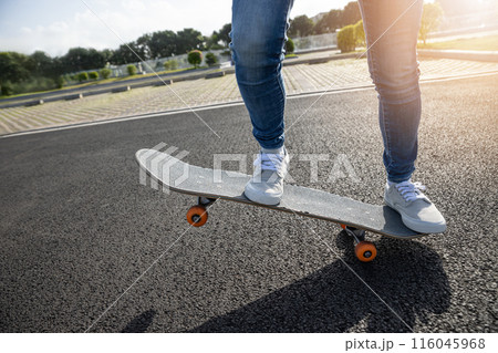 Skateboard outdoors in sunrise city Skateboard outdoors in sunrise city 116045968