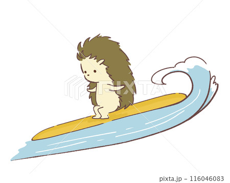 サーフィンをするハリネズミのイラスト 116046083