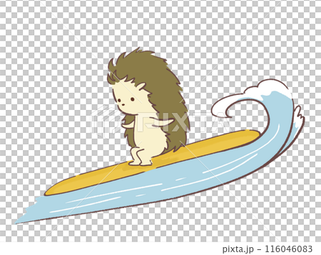 サーフィンをするハリネズミのイラスト 116046083