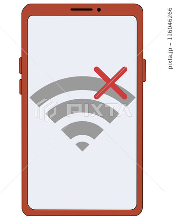 スマホ（赤）の中に表示されたWi-Fi（圏外2） 116046266