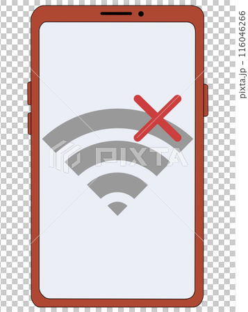 スマホ（赤）の中に表示されたWi-Fi（圏外2） 116046266