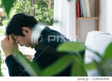 ソファで考えるミドル男性 116046490