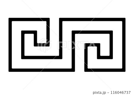 Meander or fret motif of a pre-Colombian clay stamp, found in Costa Rica. After a ceramic stamp from 7th century, found in burials, intended to imprint, including paper, textiles, and the human body. Meander or fret motif of a pre-Colombian clay stamp, found in Costa Rica. After a ceramic stamp from 7th century, found in burials, intended to imprint, including paper, textiles, and the human body. 116046737