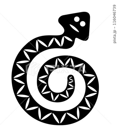 Serpent motif of a pre-Columbian clay stamp, found in Costa Rica. After a ceramic stamp from 1st to 7th century, found in burials, intended to imprint, including paper, textiles, and the human body. 116046739