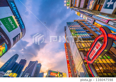日本の東京都市景観 2機の飛行機、都心通過…脱コロナ…インバウンド復活(外国人で賑う)…歌舞伎町 日本の東京都市景観 2機の飛行機、都心通過…脱コロナ…インバウンド復活(外国人で賑う)…歌舞伎町 116047598